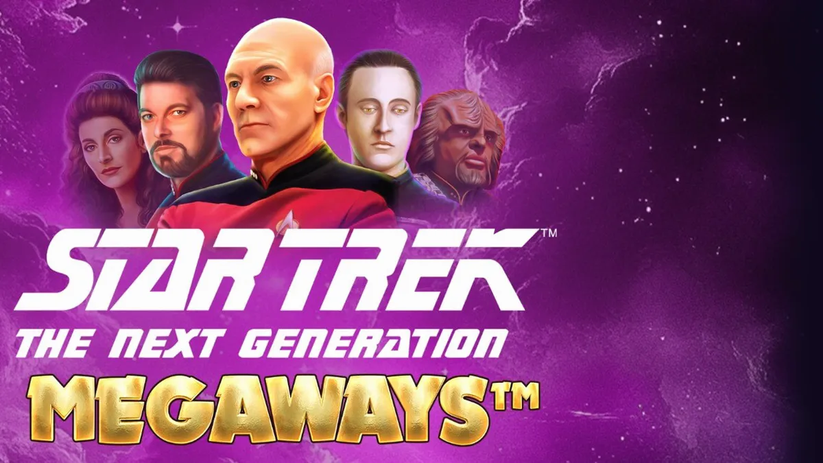 Interface do jogo Star Trek: The Next Generation Megaways com elementos da Enterprise